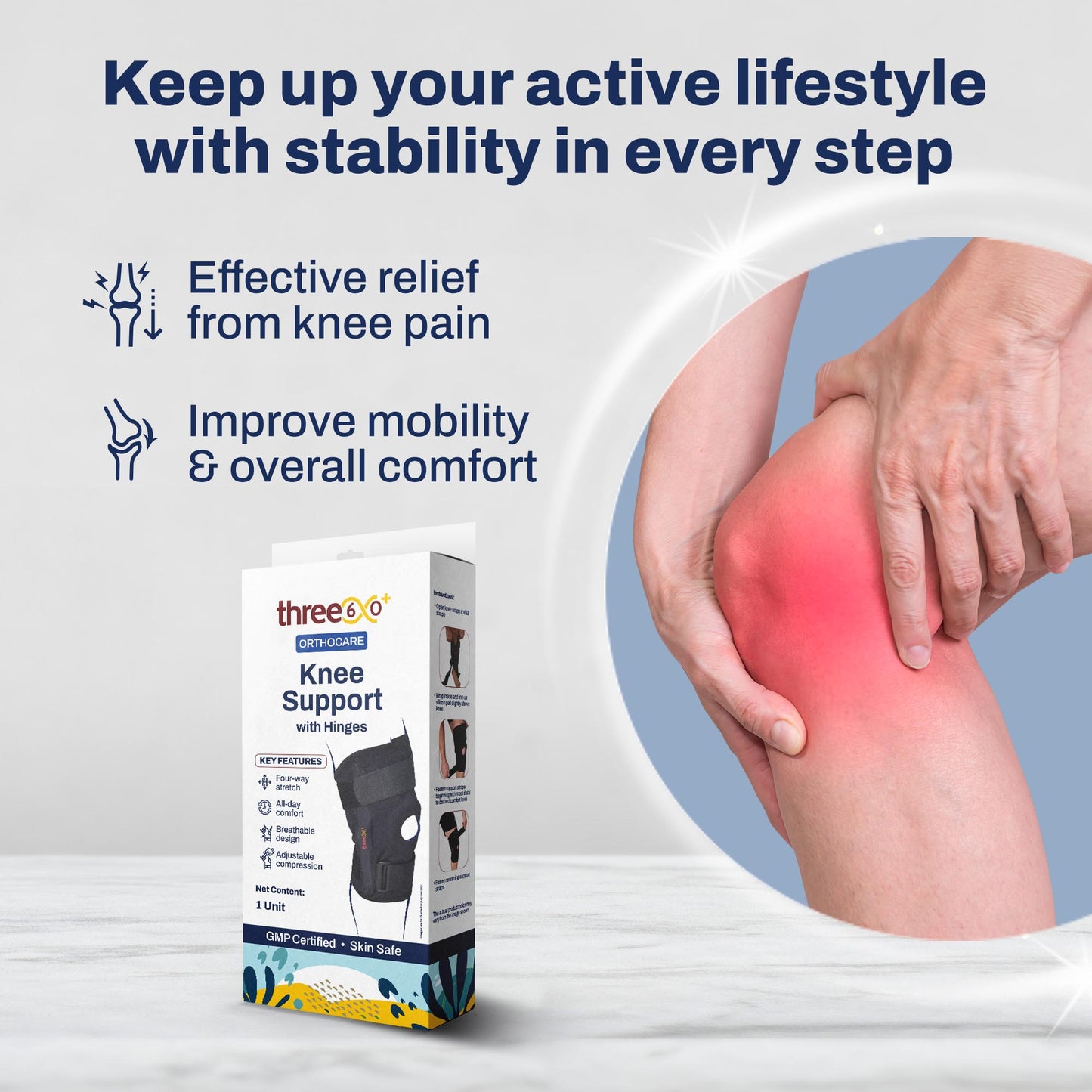 three60+ Knee Support with Hinges