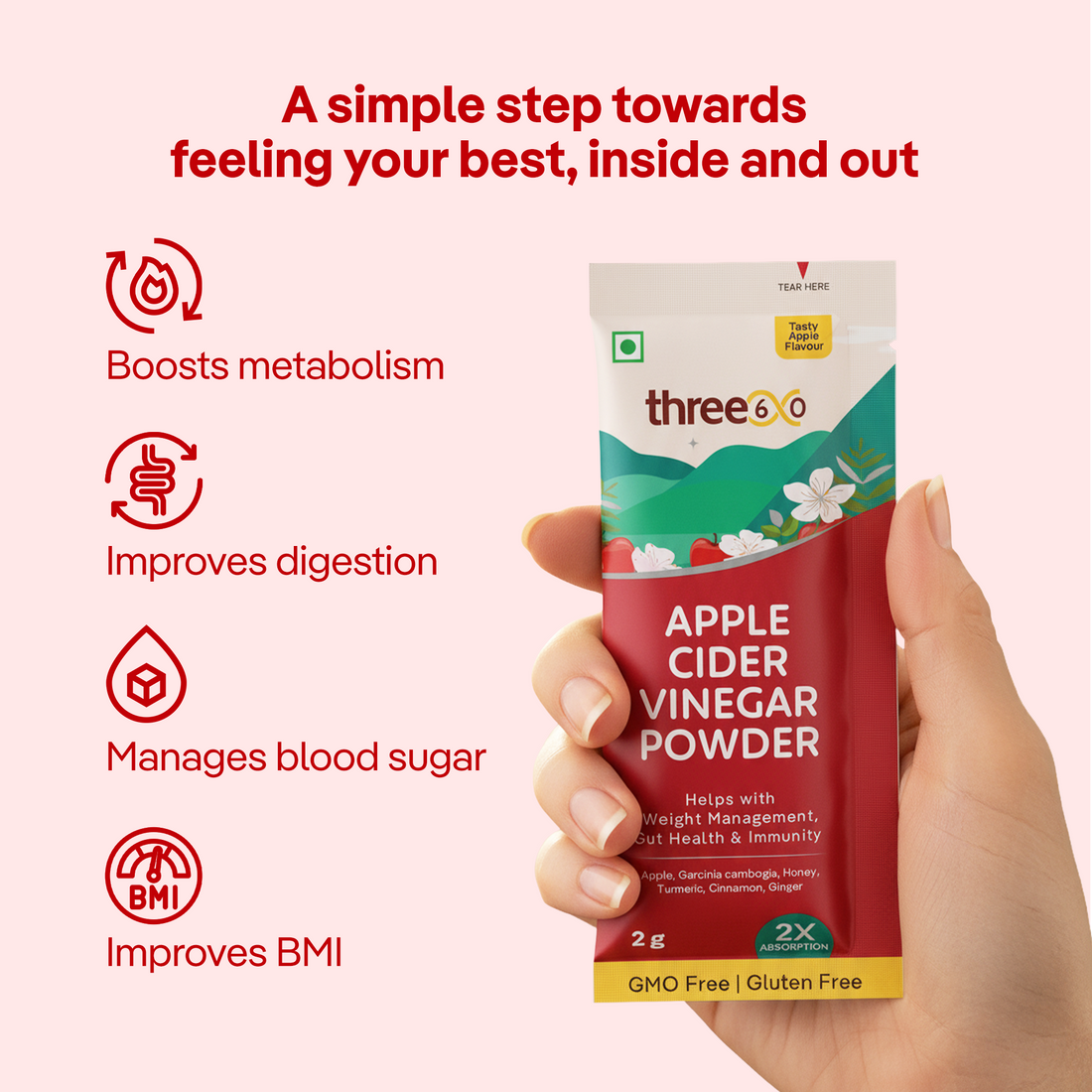 Apple Cider Vinegar Powder (15 Sachets per Pack) | Daily Detox, Digestion & Wellness Blend