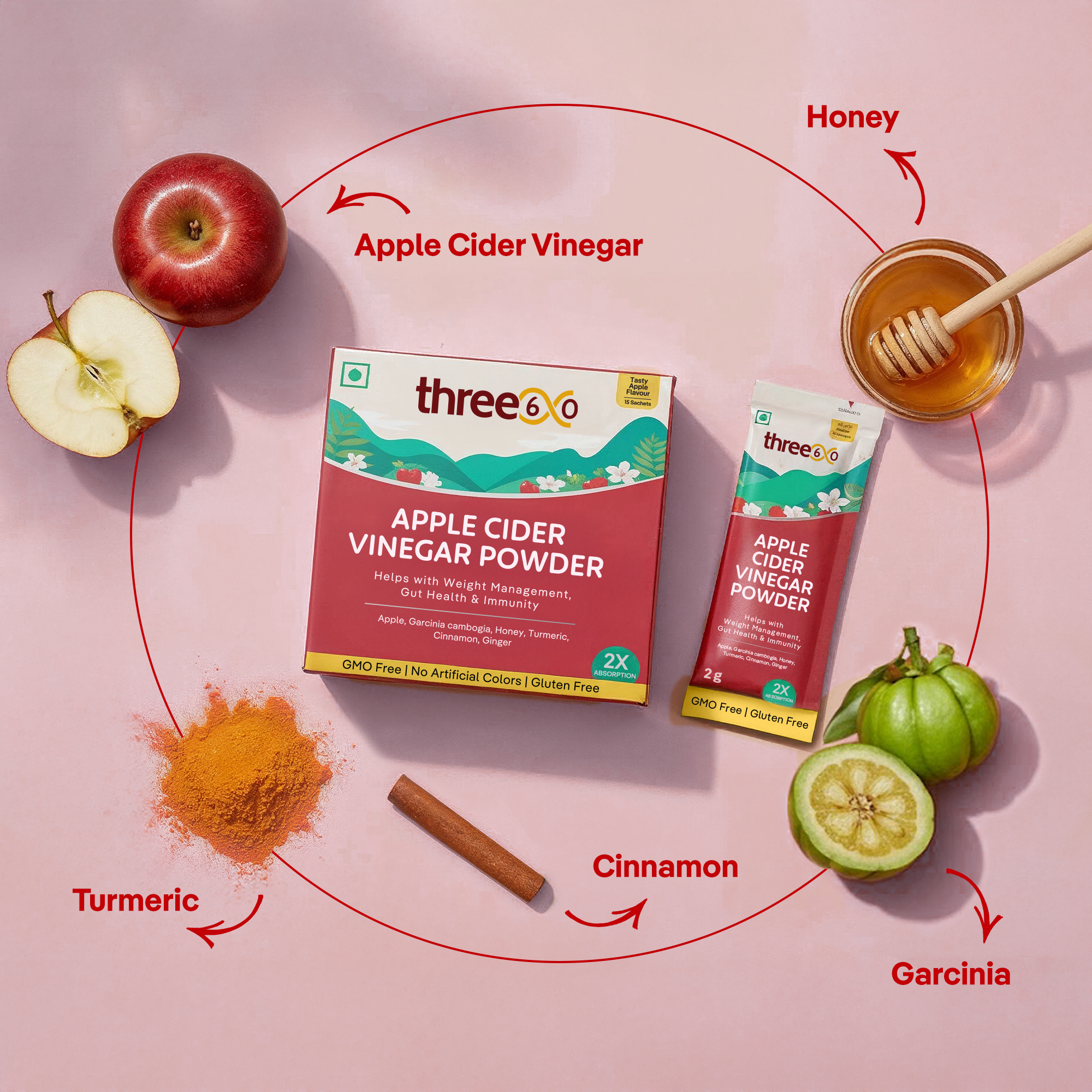 Apple Cider Vinegar Powder (15 Sachets per Pack) | Daily Detox, Digestion & Wellness Blend