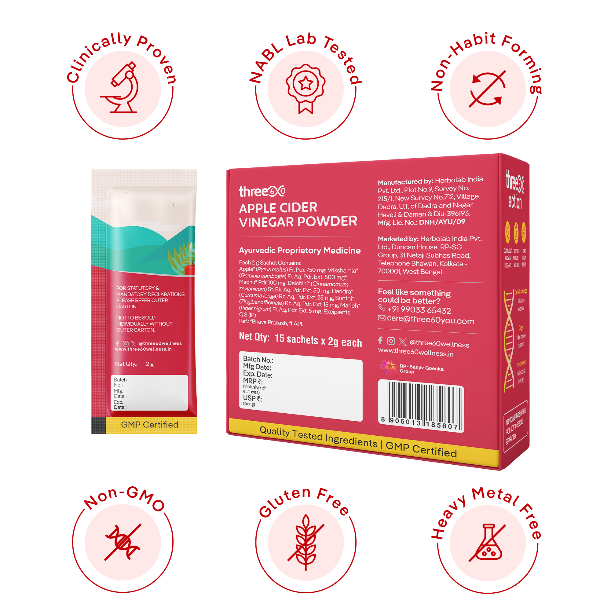 Apple Cider Vinegar Powder (15 Sachets per Pack) | Daily Detox, Digestion & Wellness Blend