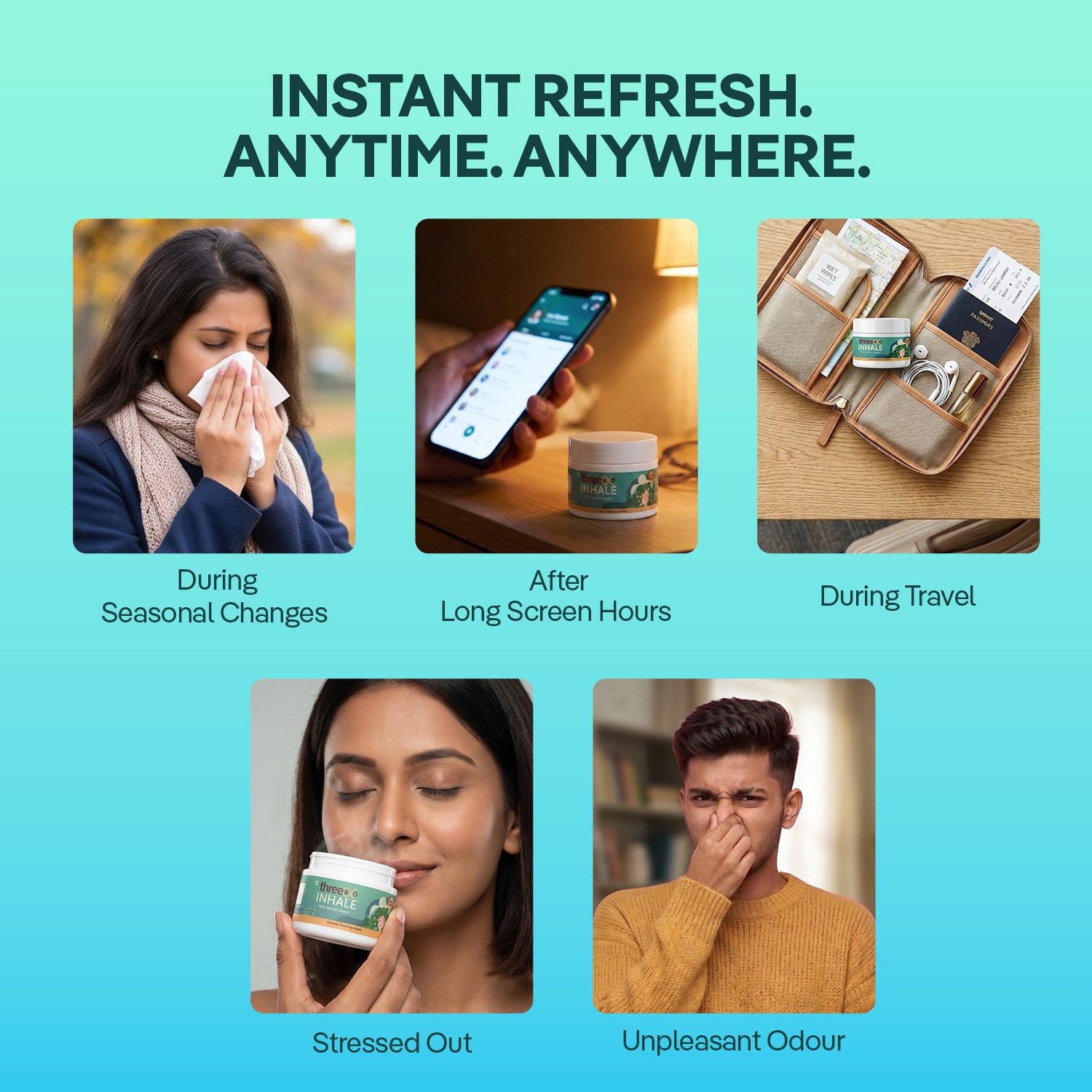 Inhale for Nasal Decongestion, Relief from Cold & Cough & Seasonal Allergies