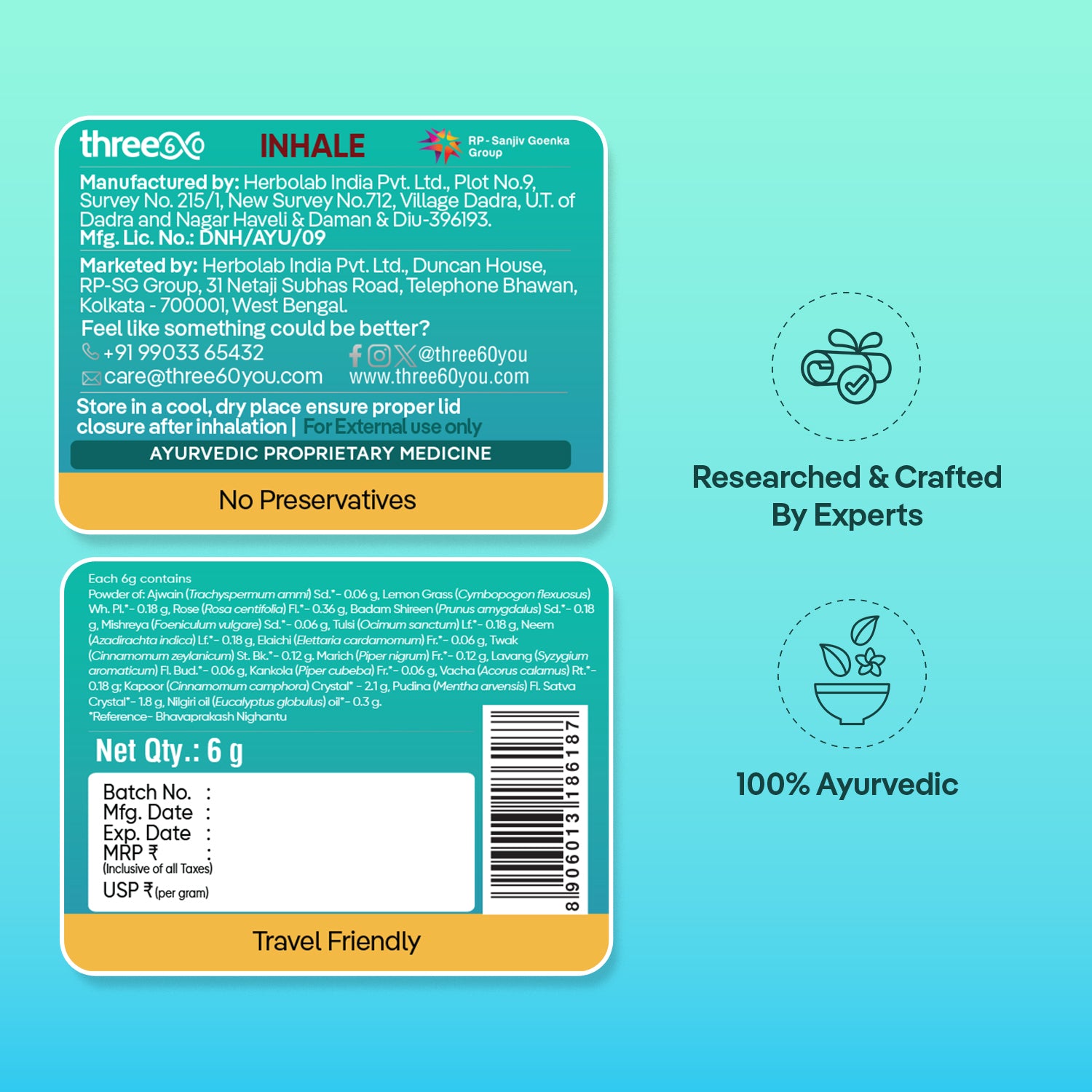 Inhale for Nasal Decongestion, Relief from Cold & Cough & Seasonal Allergies